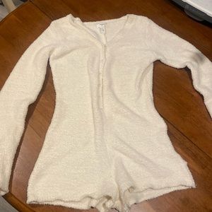 Fuzzy white one-piece short pajamas
